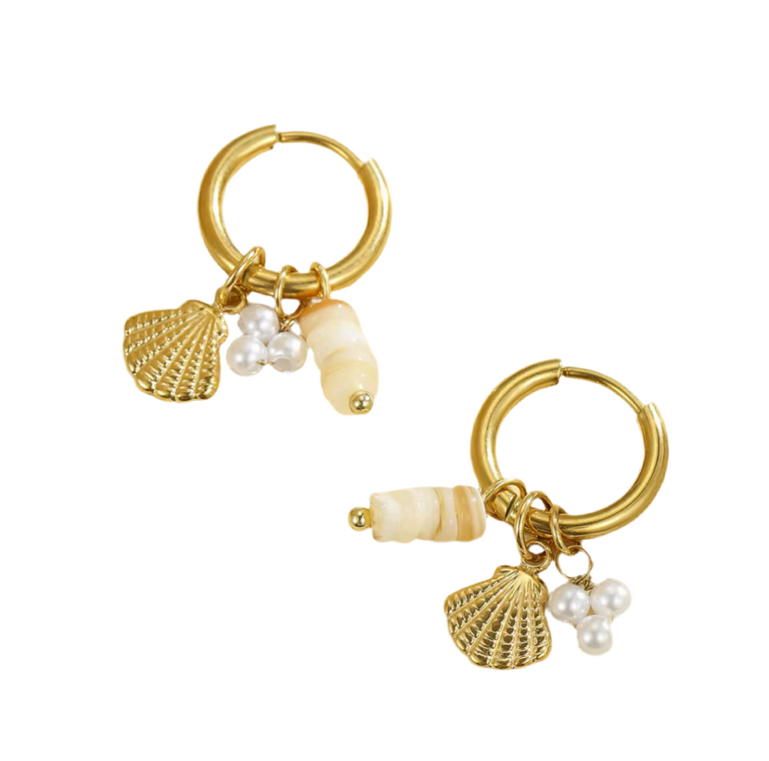 Pearls & Sea Shell Huggies
