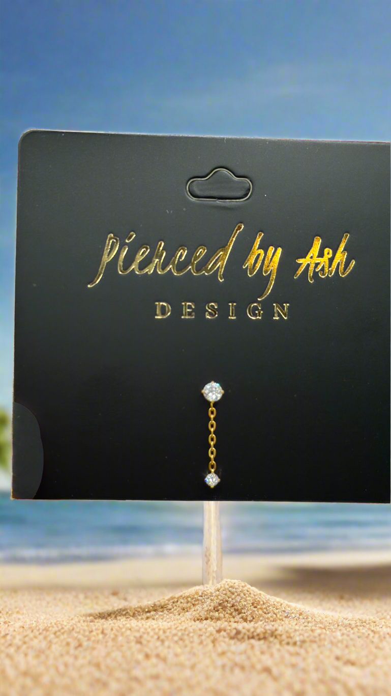 Double CZ Chain Flat Back Studs