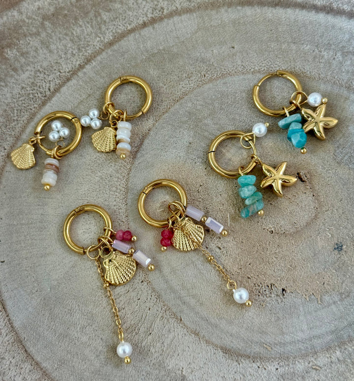 Pearls & Sea Shell Huggies