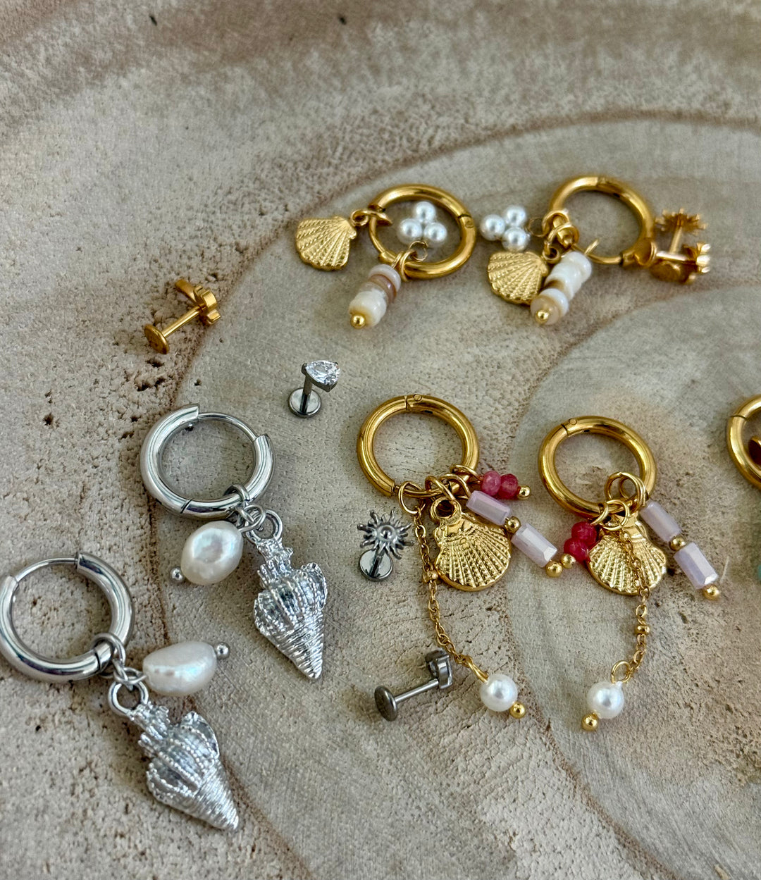 Silver Sea Shell Huggies