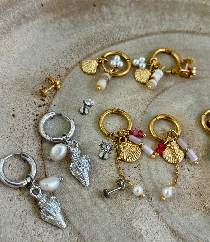 Silver Sea Shell Huggies