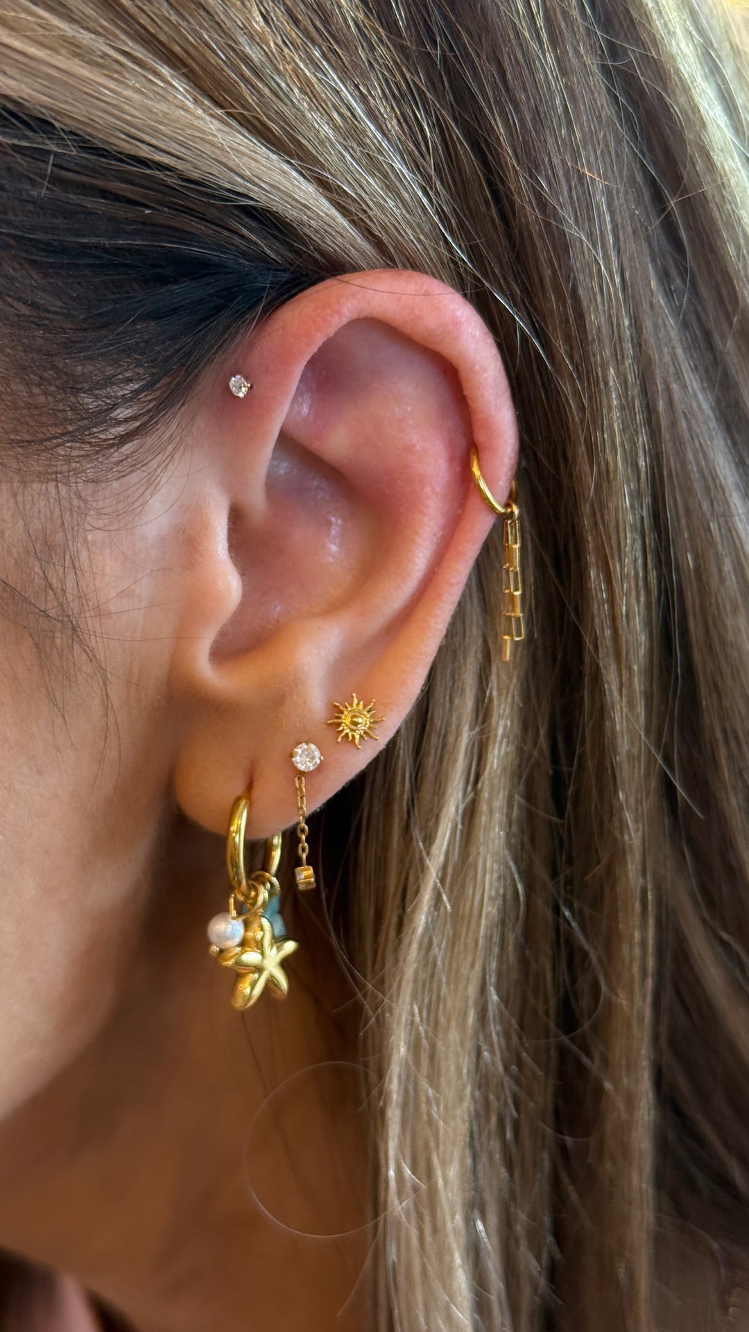 Double CZ Chain Flat Back Studs