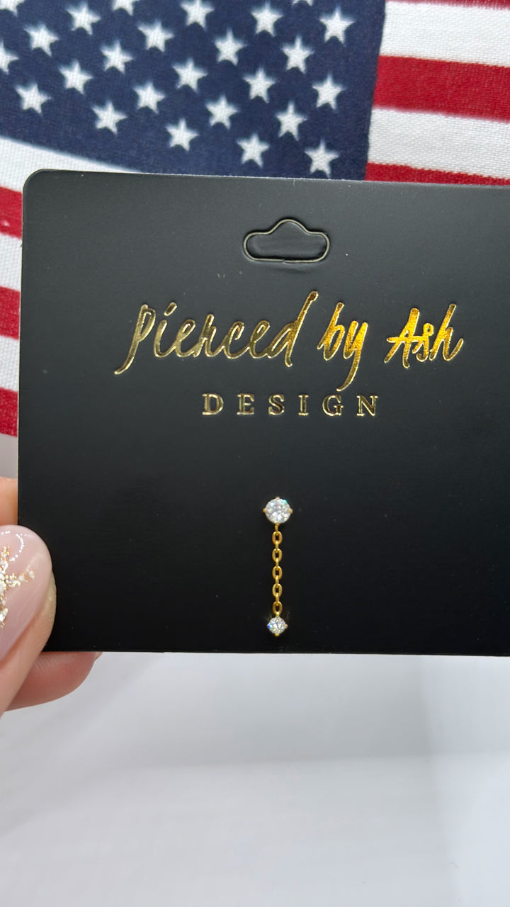Double CZ Chain Flat Back Studs