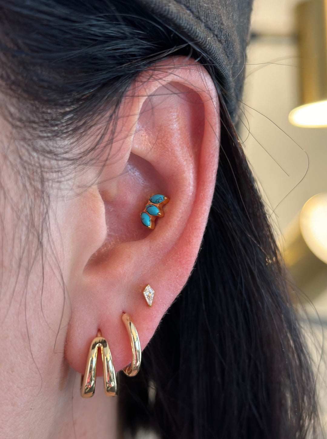 Triple Turquoise Marquise Flat Back